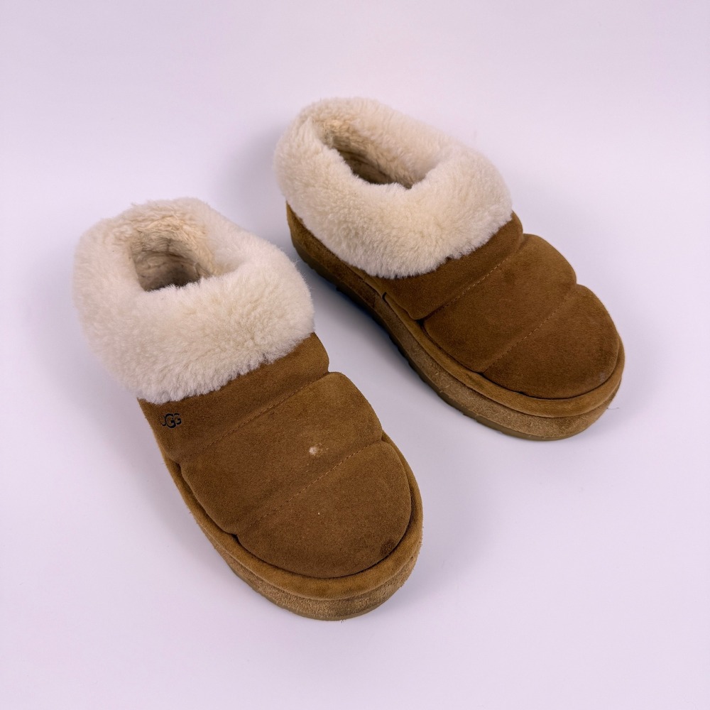 UGG Platform Slippers Women 8 Chestnut Suede Shearling 1146390